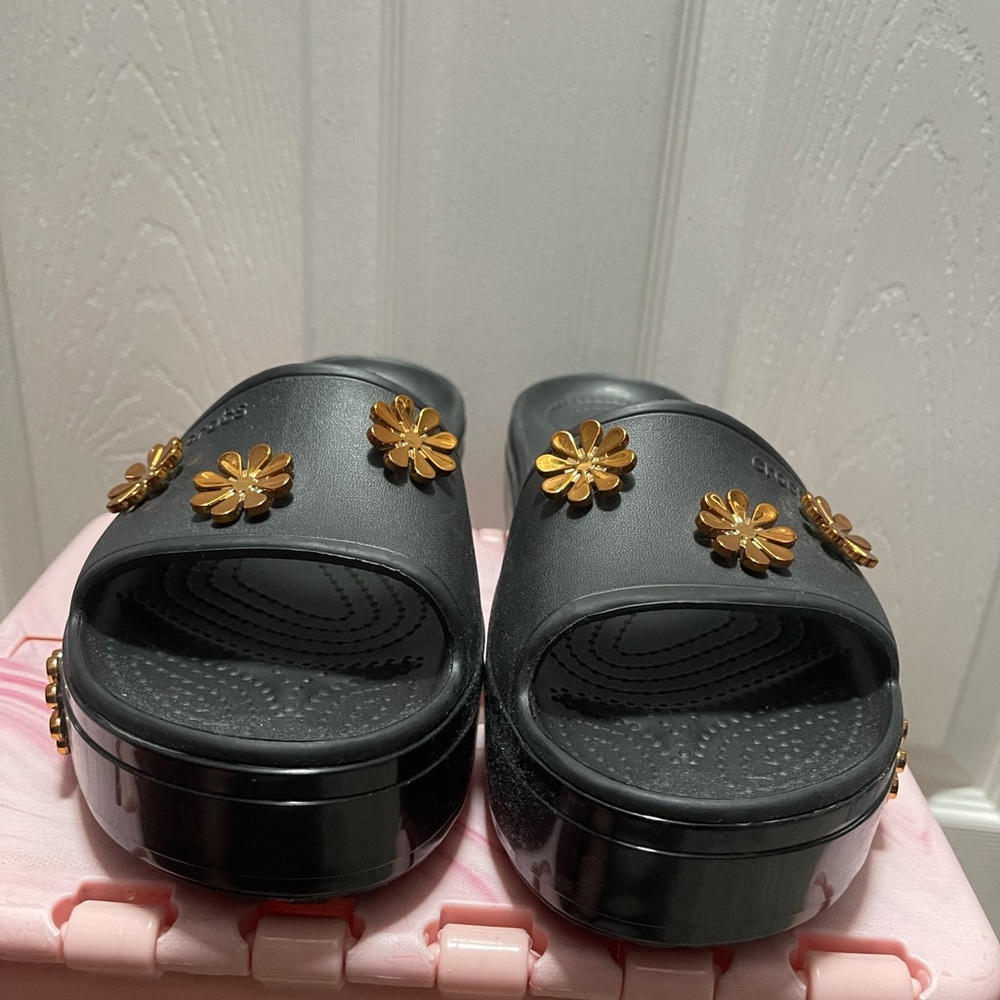 Platform crocs with rose gold flower details. Never worn.
